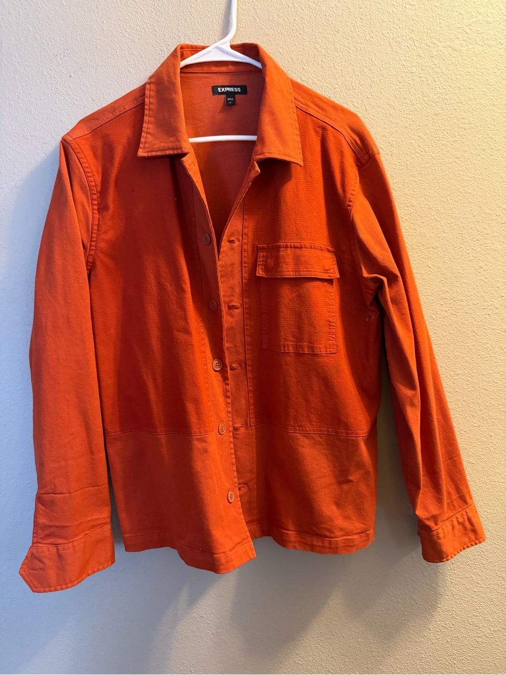 Express Men's Bright Orange Lightweight Shirt Jacket
